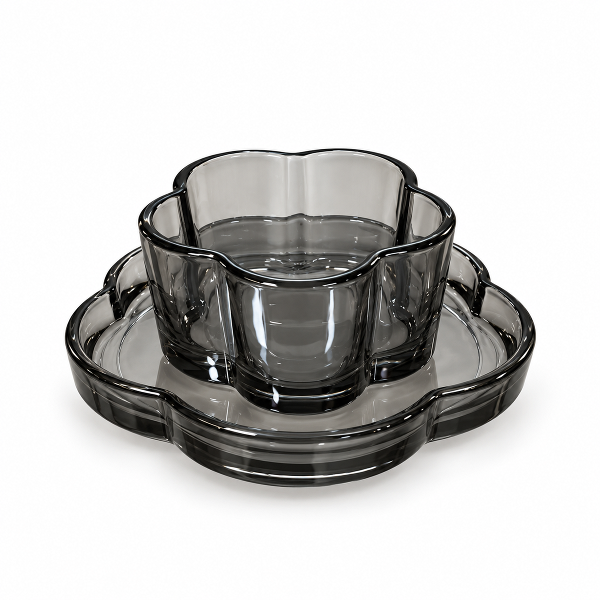 طقم أوعية تقديم زجاجية بتصميم زهرة | Flower-Shaped Glass Serving Bowl Set 6PCS