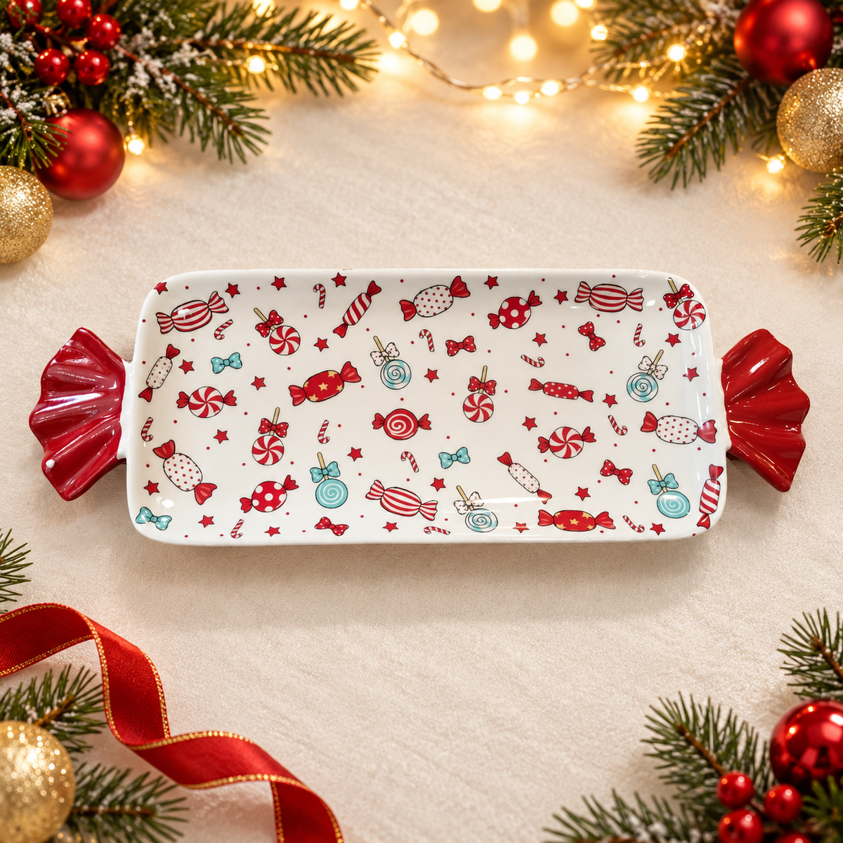 طبق تقديم كريسماس بشكل حبة حلوى | Christmas Candy-Shaped Serving Platter