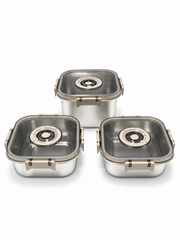 طقم علب حفظ طعام ستانلس ستيل 3 قطع 1100 و2000 و3200 مل | 3-Piece Stainless Steel Food Storage Set