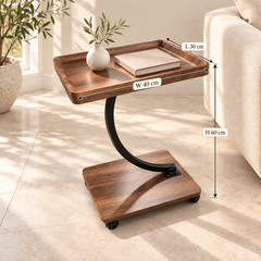 طاولة جانبية متحركة بصينية مستطيلة | Rolling Side Table with Rectangular Tray