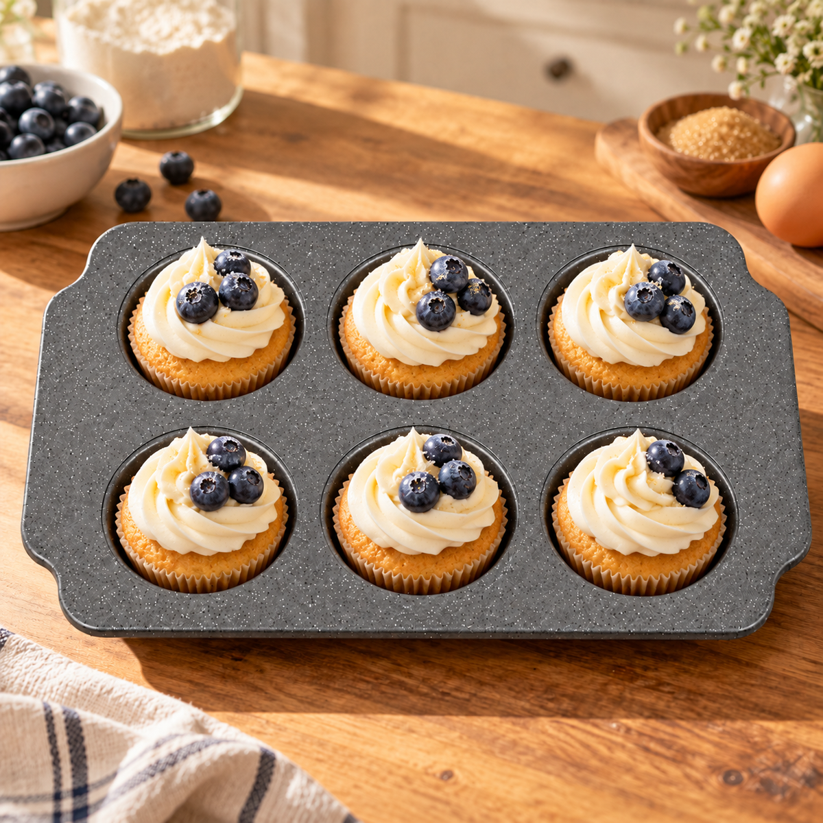 قالب مافن غير لاصق بـ6 فتحات | 6-Cup Non-Stick Muffin Pan